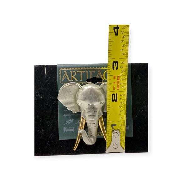 Artifacts JJ Elephant Head Brooch Pin Silver Gold Tone Tusks 3 in 1986 NEW Vtg - Picture 5 of 6